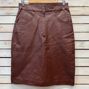 Vintage Excelled Brown Leather Pencil Skirt High Waisted Size 10
